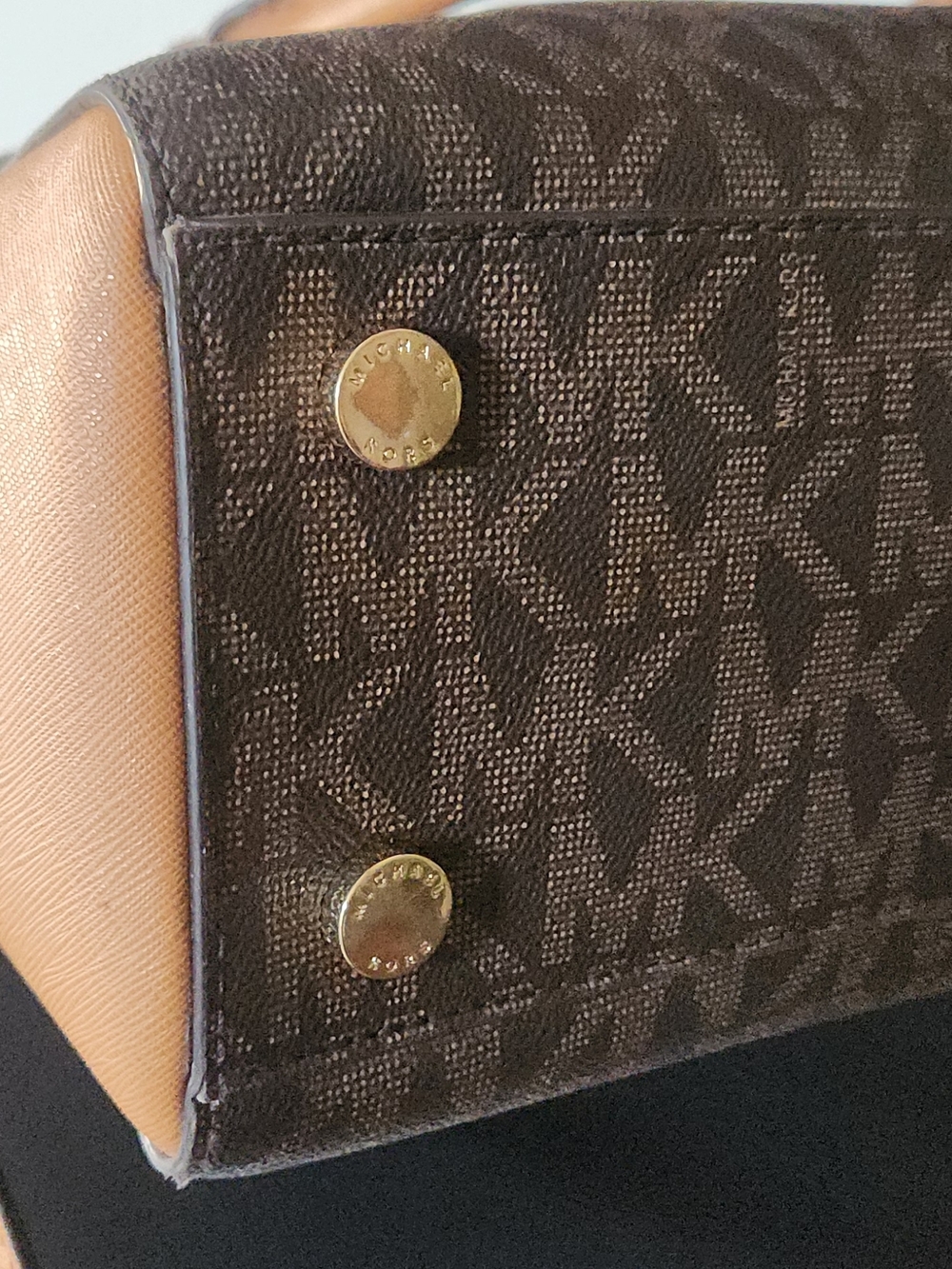 Michael Kors Dark Brown Logo Satchel with Tan Trim and Gold Hardware - Picture 3 of 6